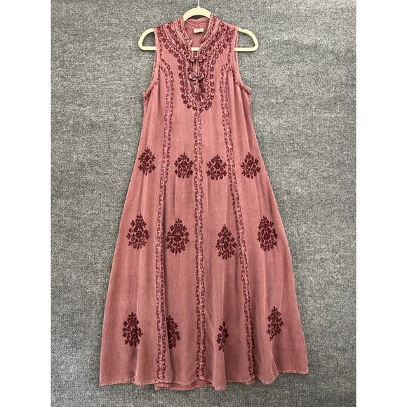 Vintage Magic Boho Hippie Dress Free Size Mauve Embroidered Sleeveless Flowy - Picture 1 of 10